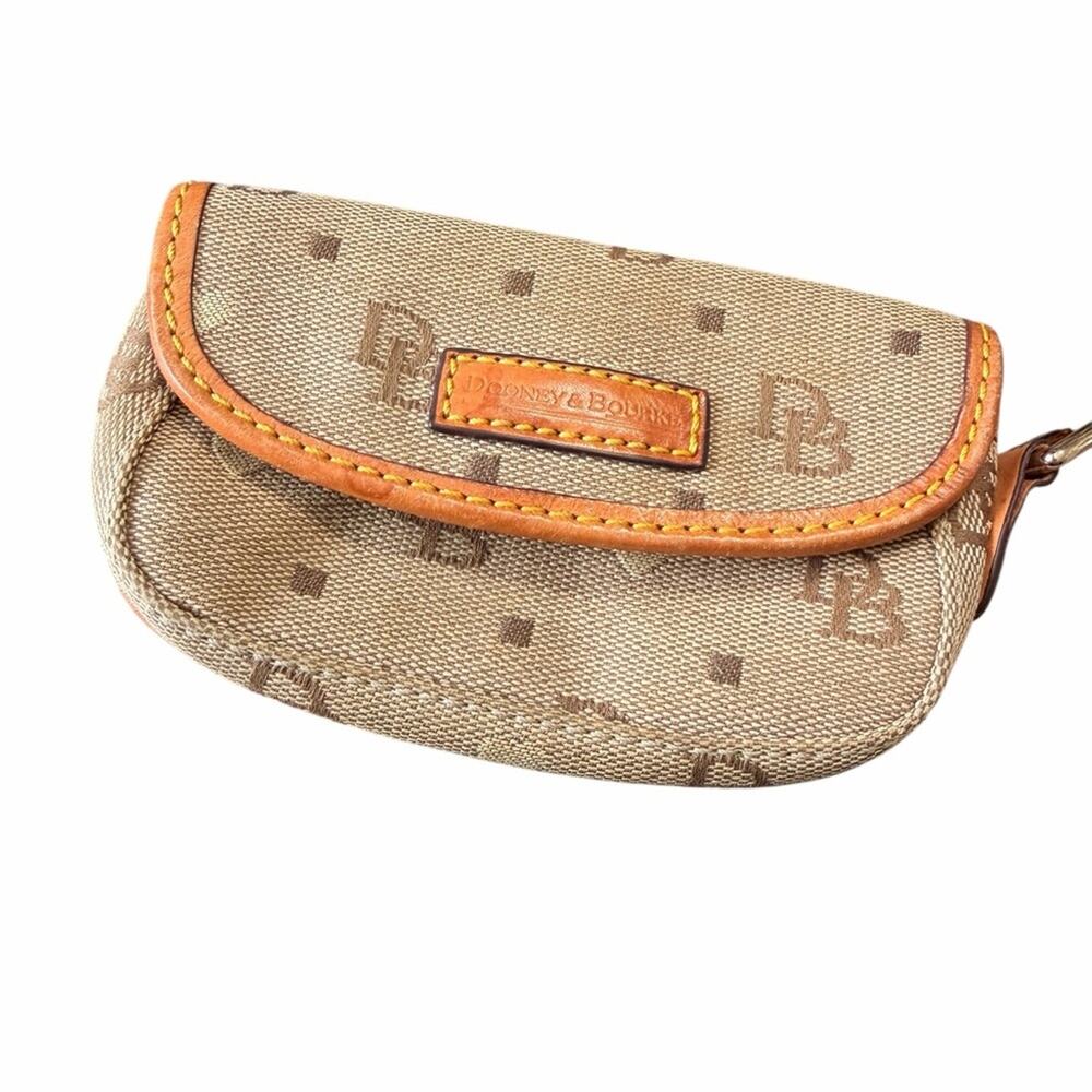 Dooney & Bourke Tan Monogram Pouch DB Heart canvas 5.75"x3"